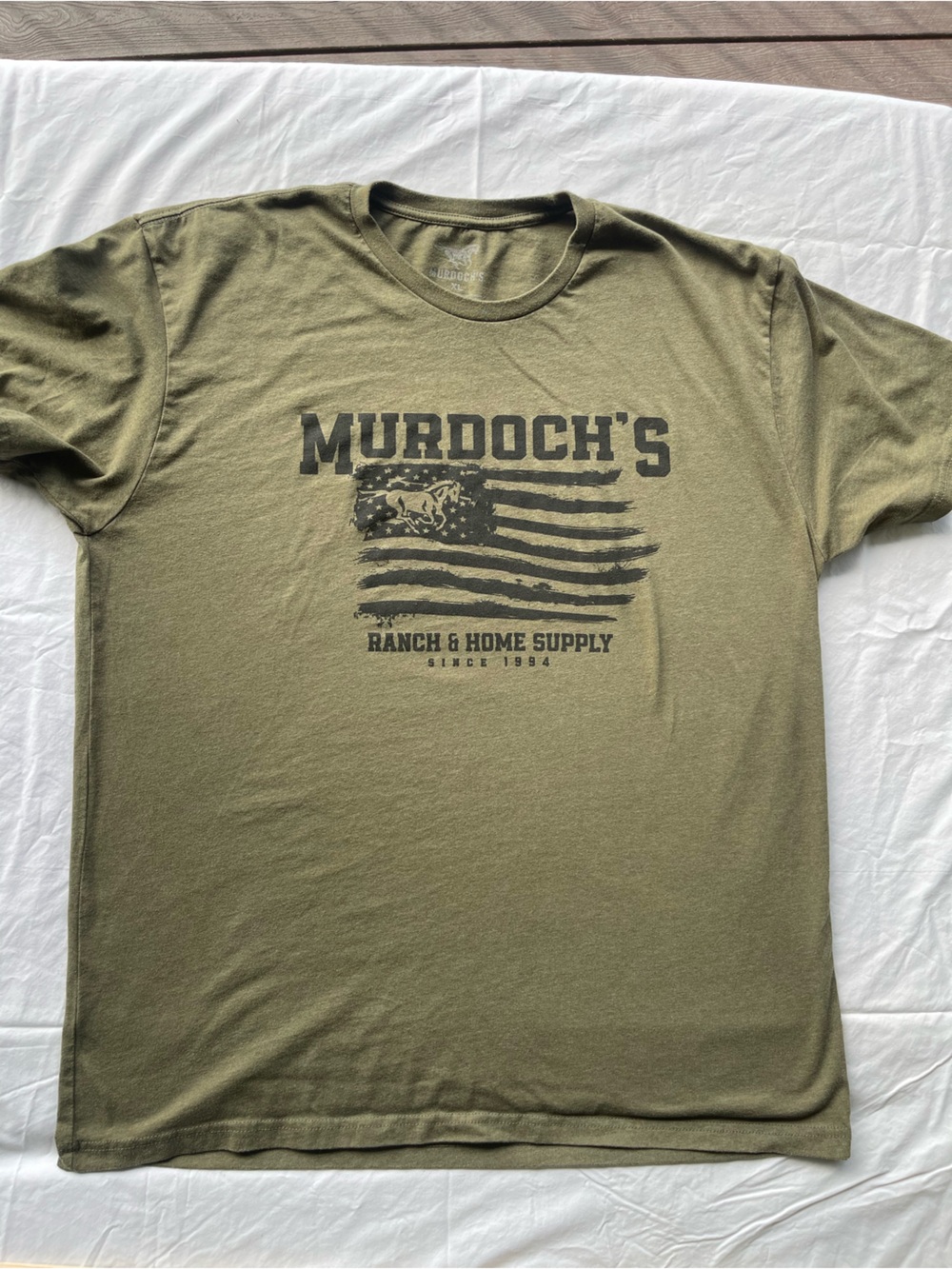 Murdoch's Ranch & Home Supply Graphic T-Shirt XL Olive Green American Flag Horse